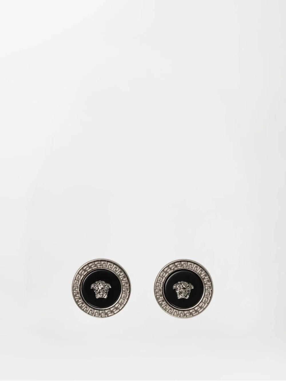 Versace Silver-tone Black Medusa Stud Earrings
